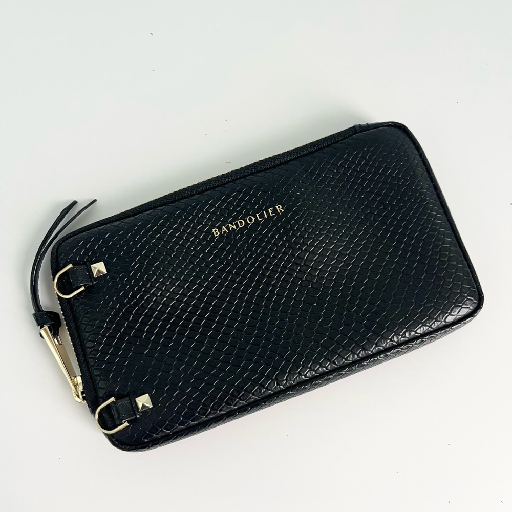 Bandolier Black Leather Crossbody IPhone Case and Pouch with Gold Chain - Picture 7 of 10
